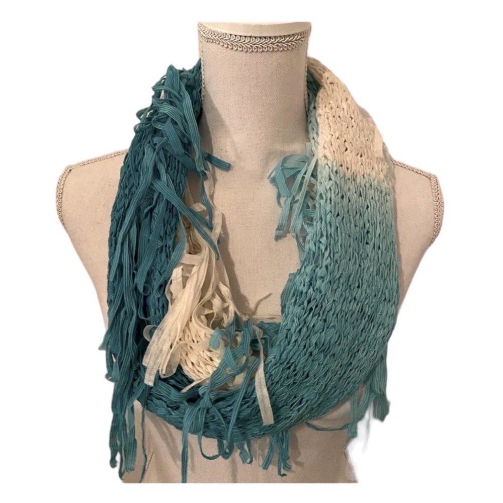 Teal And Cream Color Infinity Scarf